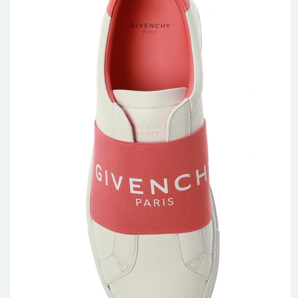 Givenchy White  and Coral Logo Slip-Ons